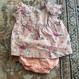 Janie and Jack Pink Floral Eyelet Top with Peach Bloomers